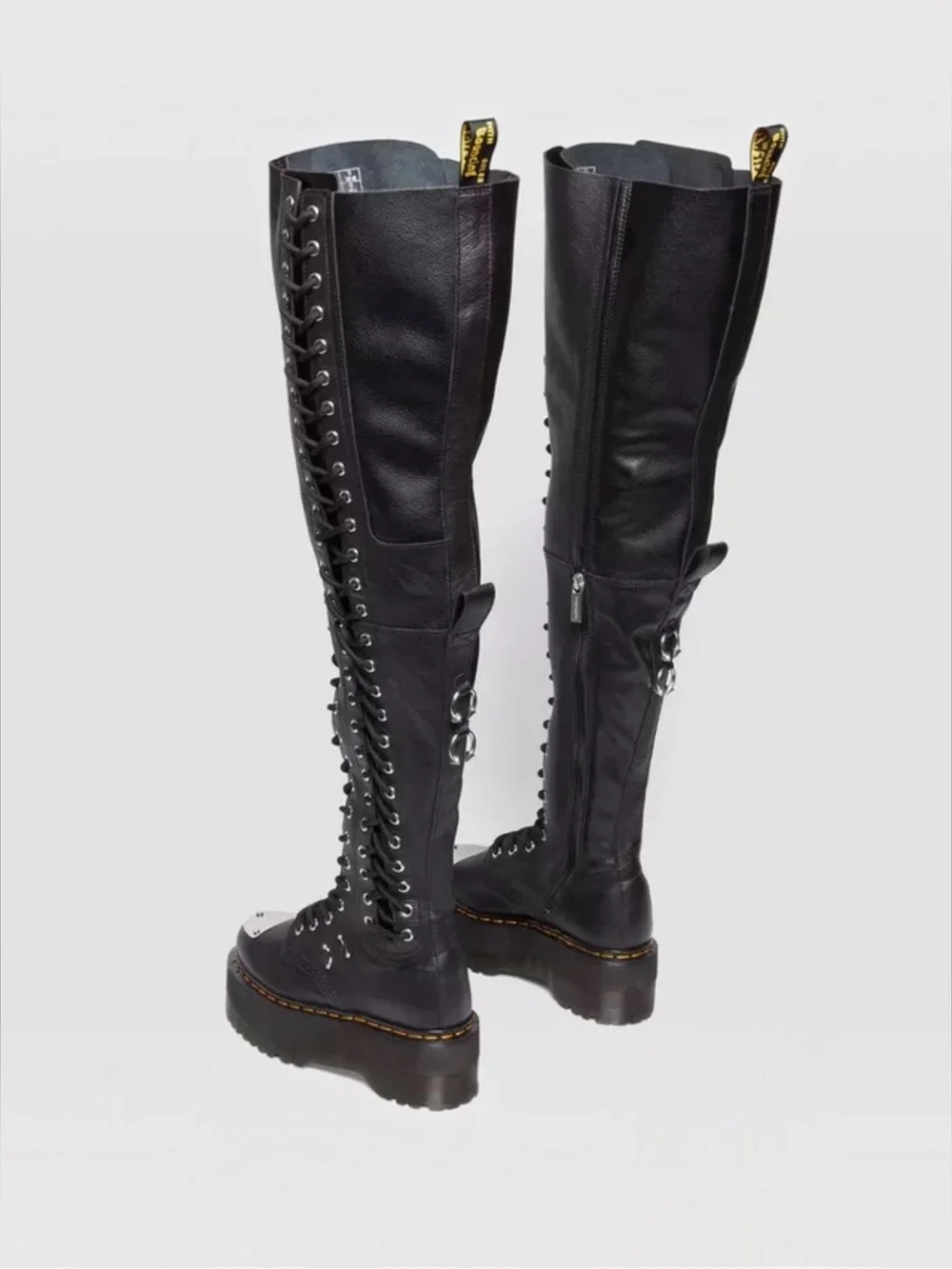 NEW Dr Martens Virginia Max Eyelet Lace Up Leather Black Thigh High Boots Size 6